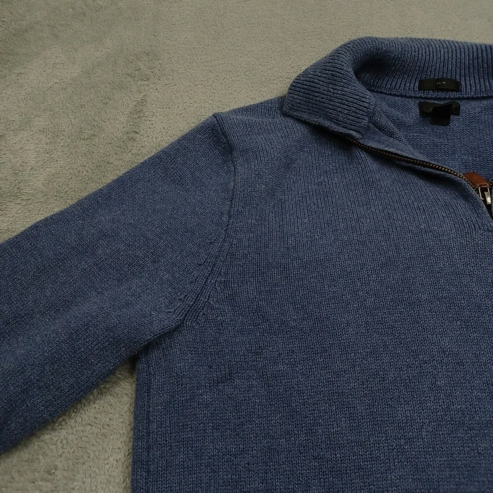 J Crew Sweater Mens Medium Blue Knit 1/4 Zip Slim Fit Pullover Preppy